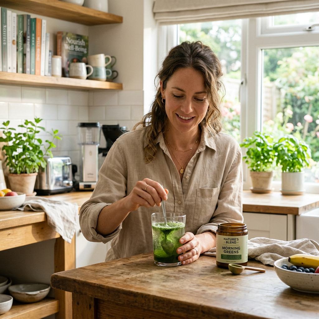 Person mixing a plant-based morning drink
